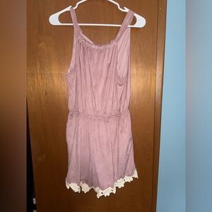Pink Sleeveless Romper with Lace Trim